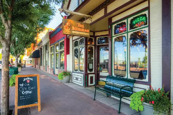 Exterior view of a cafe with outdoor seating
