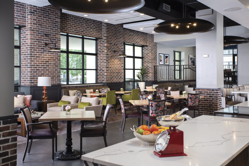 Modern dining area with a variety of seating options