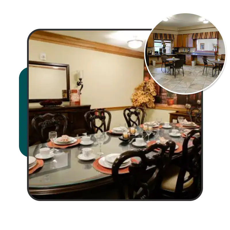 Dining area set for a meal