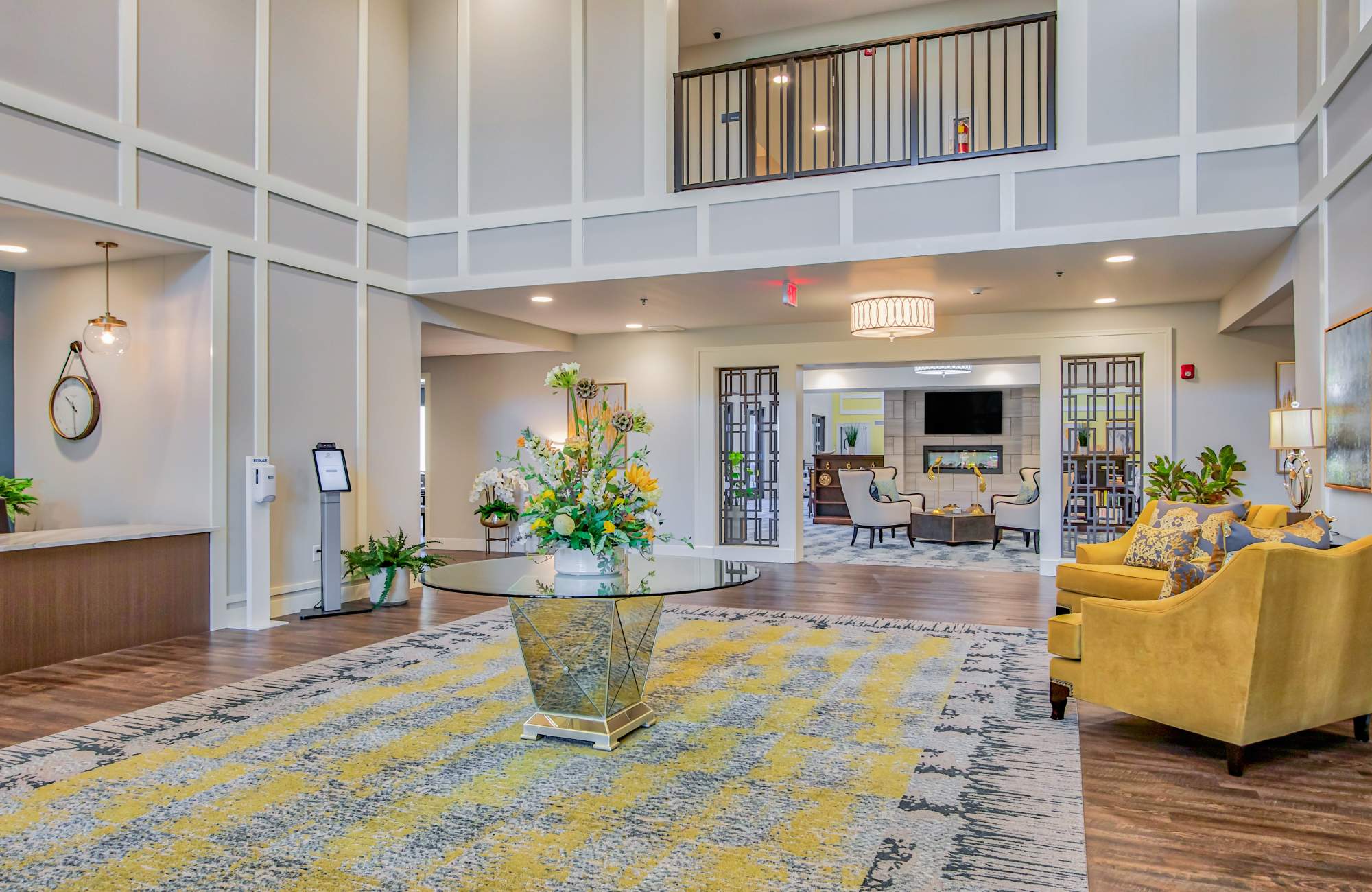 Bright and welcoming lobby area with seating and decor