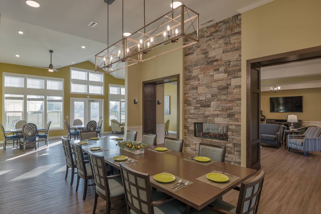 Interior dining area with modern design and lighting