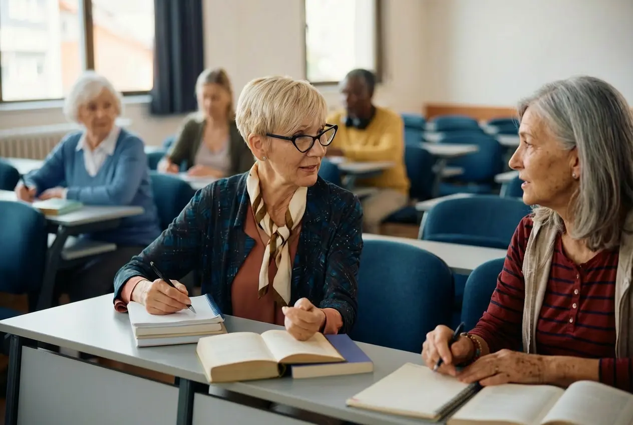 Residents engaged in a classroom setting, studying together