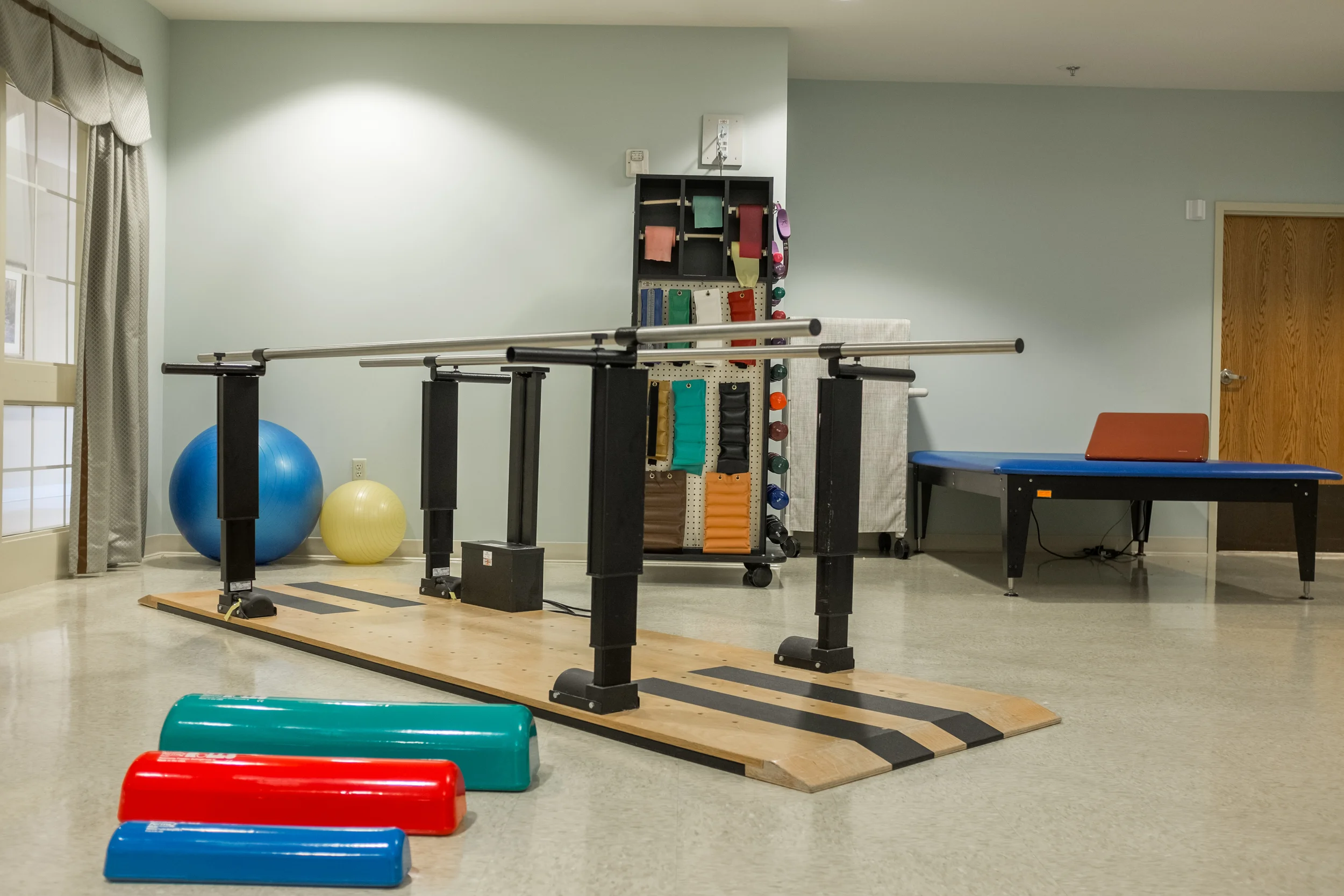 Rehabilitation equipment in an activity room