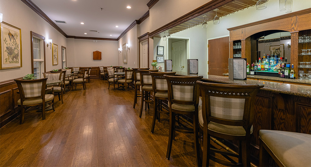 Interior view of a social lounge area with seating