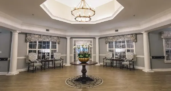 A bright and welcoming lobby area with seating
