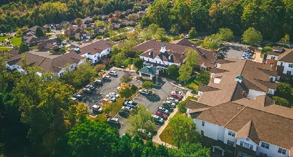 Aerial view of the Homestead Hills facility grounds and buildings
