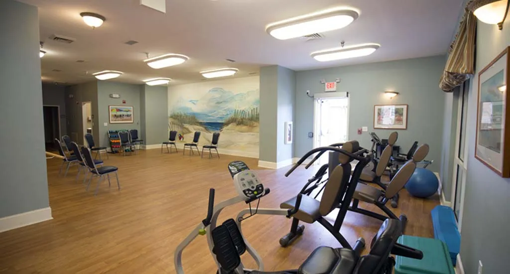 Interior of a fitness area with exercise equipment
