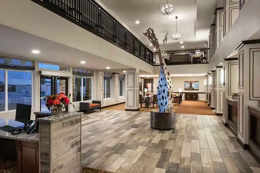 Interior view of a lobby area with modern decor