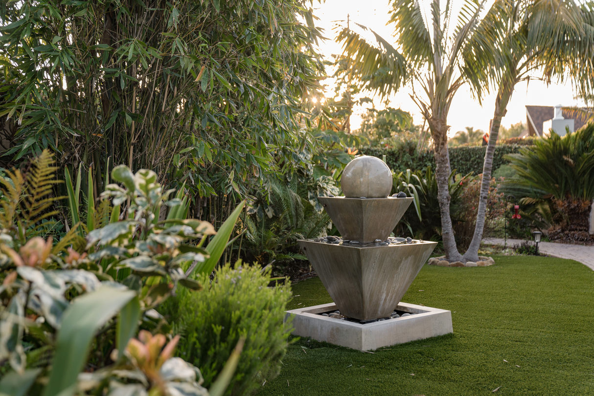Tranquil garden with a water fountain