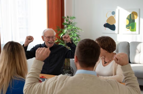 Residents enjoying a game and celebrating