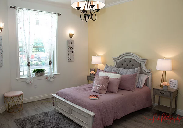 Cozy bedroom setup with soft decor