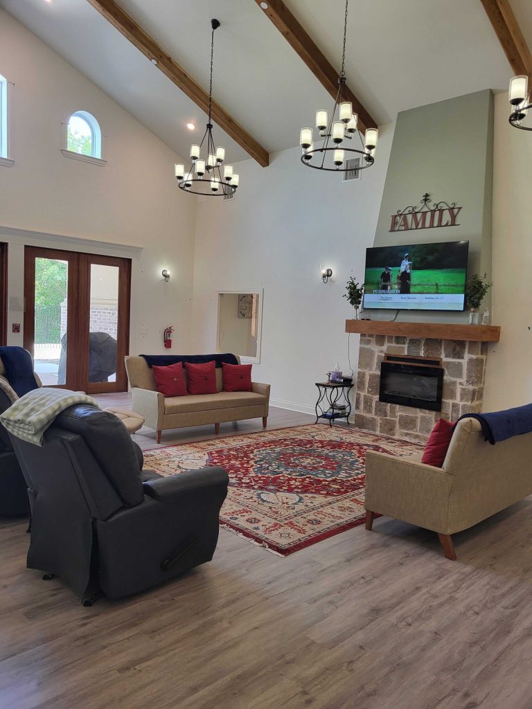 Cozy common area with seating and decor.