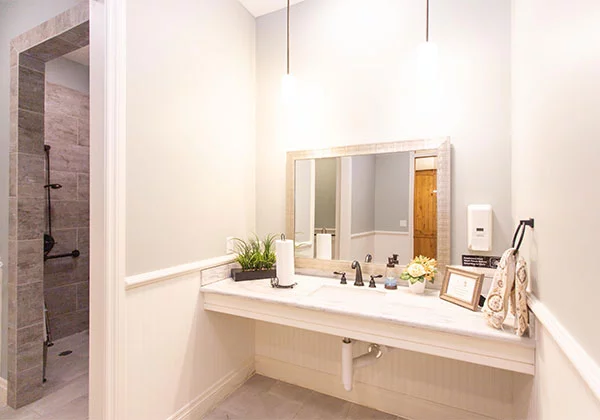 Clean and modern bathroom with basic amenities