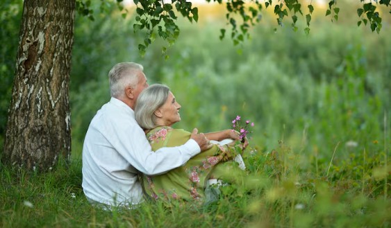 Elderly couple enjoying nature together