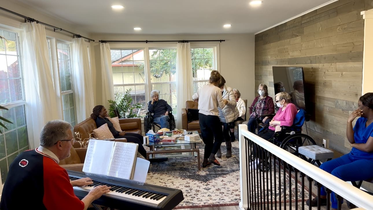 Residents engaging in a group activity in a common area