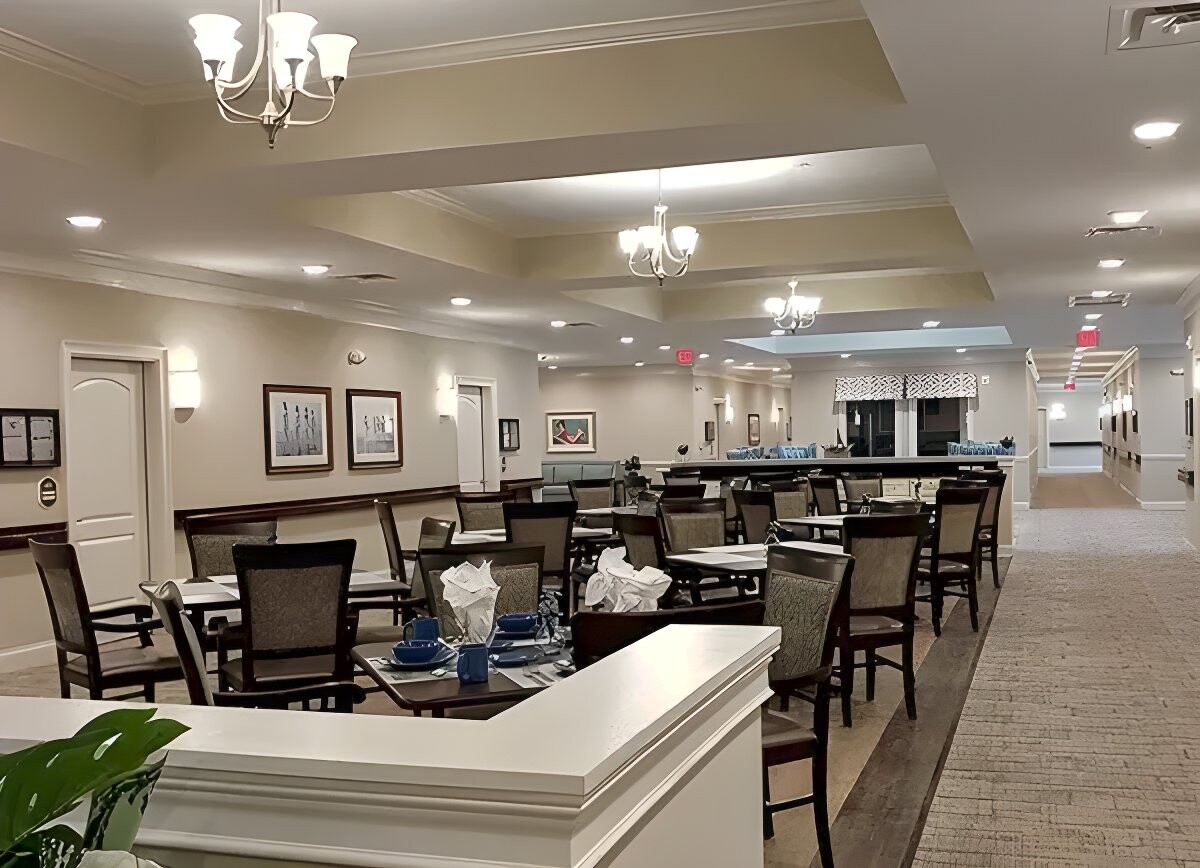 Dining area with tables set for meals