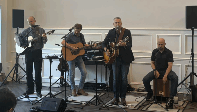 Musicians performing in a community space