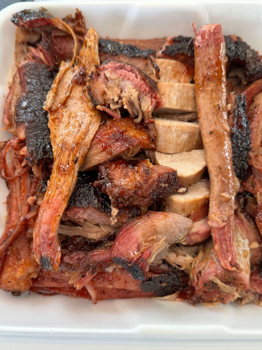 Close-up of barbecue meat platter