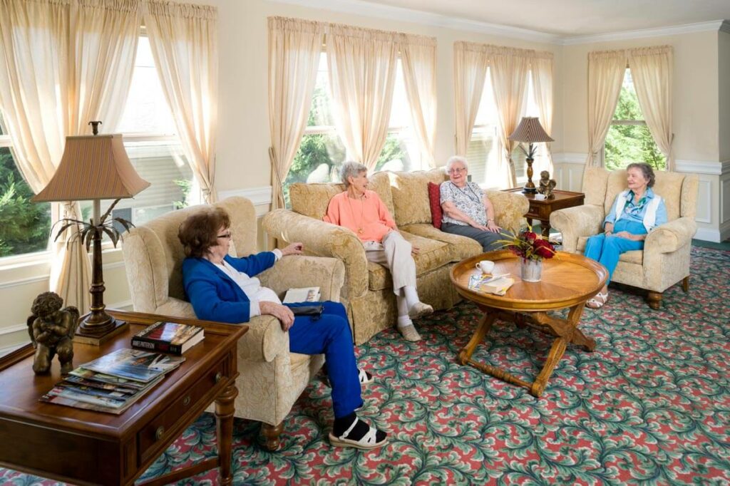 Residents enjoying conversation in a common area