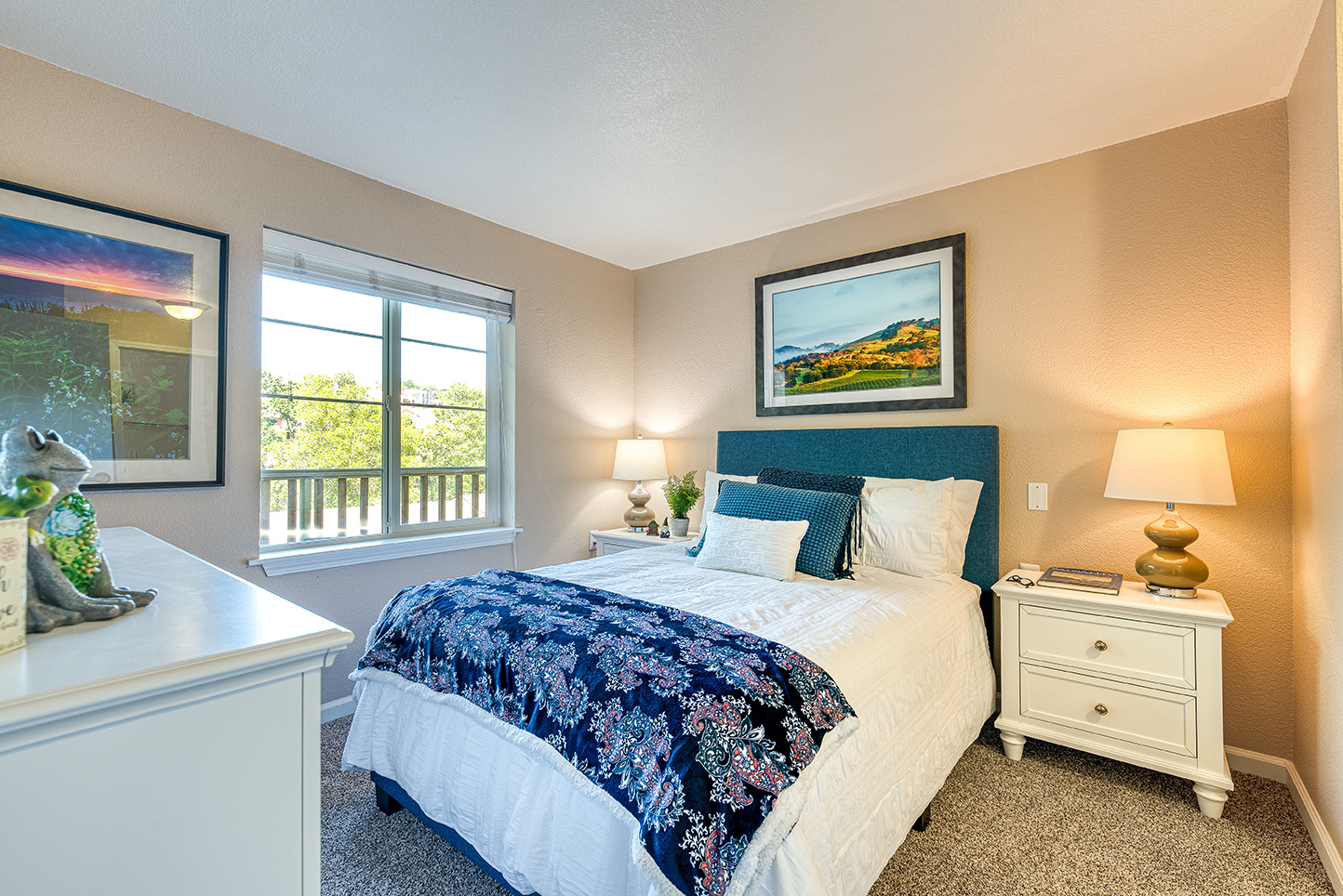 Brightly decorated private resident room with a view