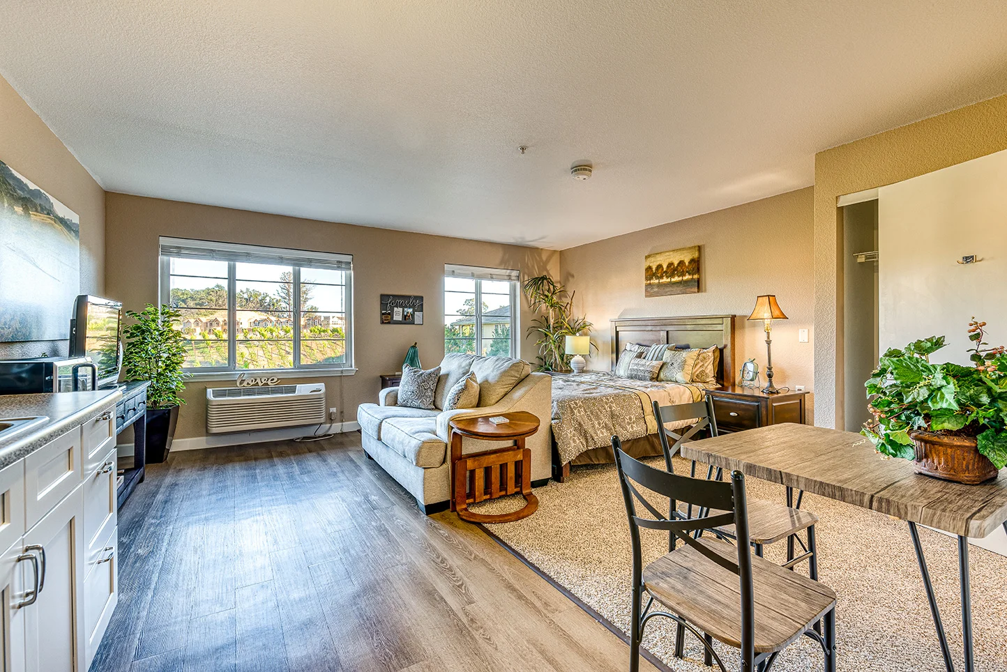A cozy interior view of a resident room