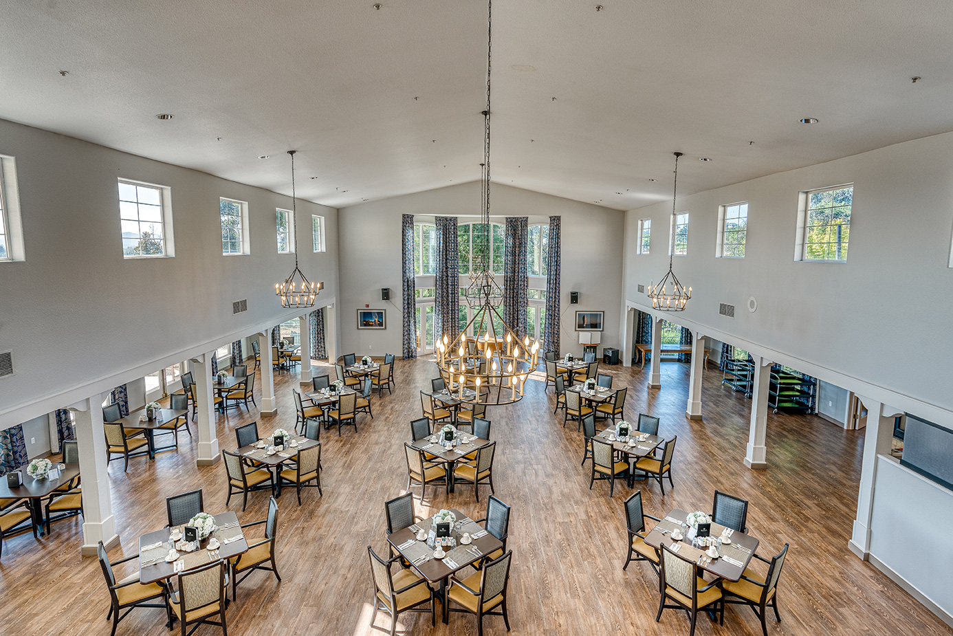Bright dining area with elegantly set tables