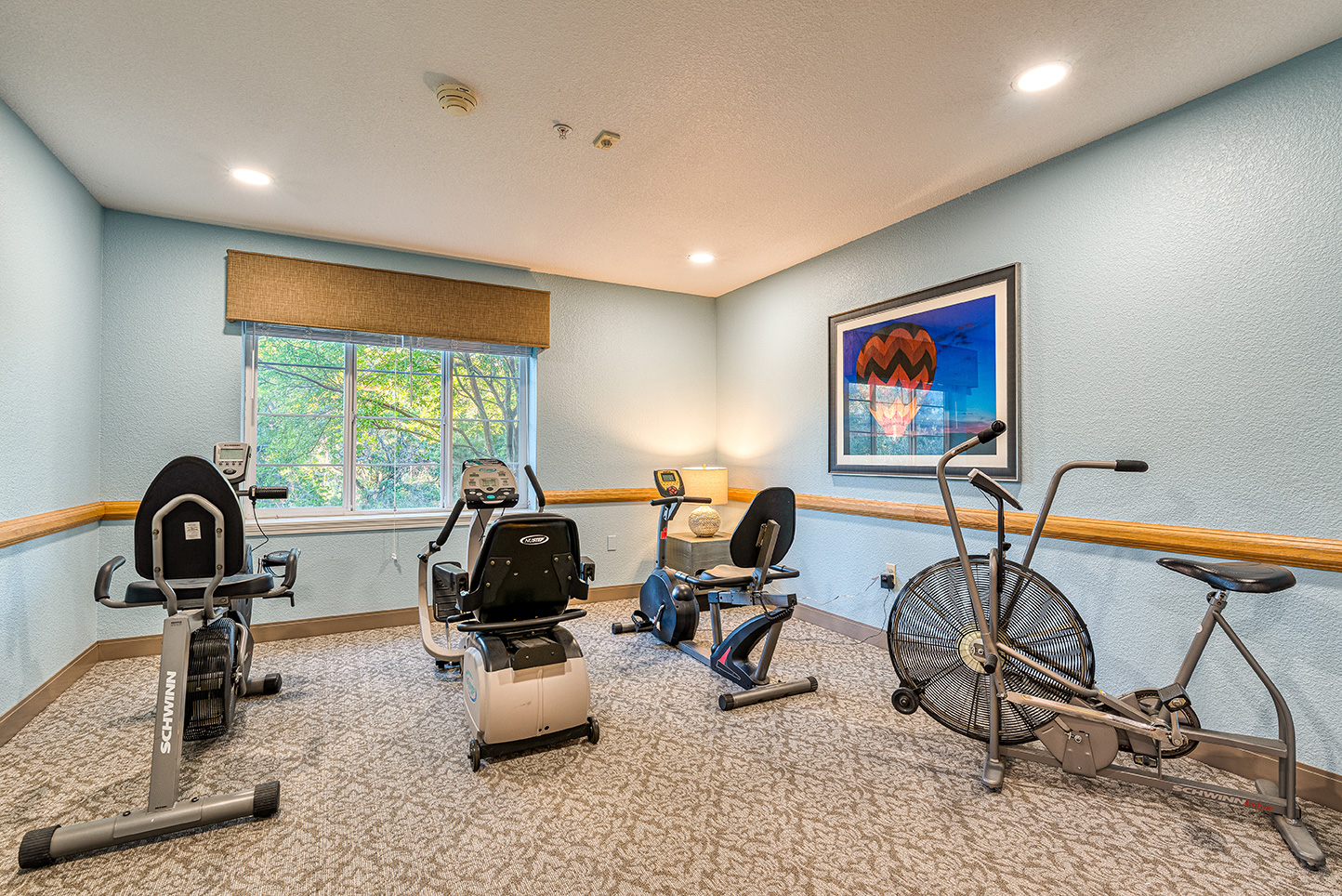 Fitness area with exercise equipment