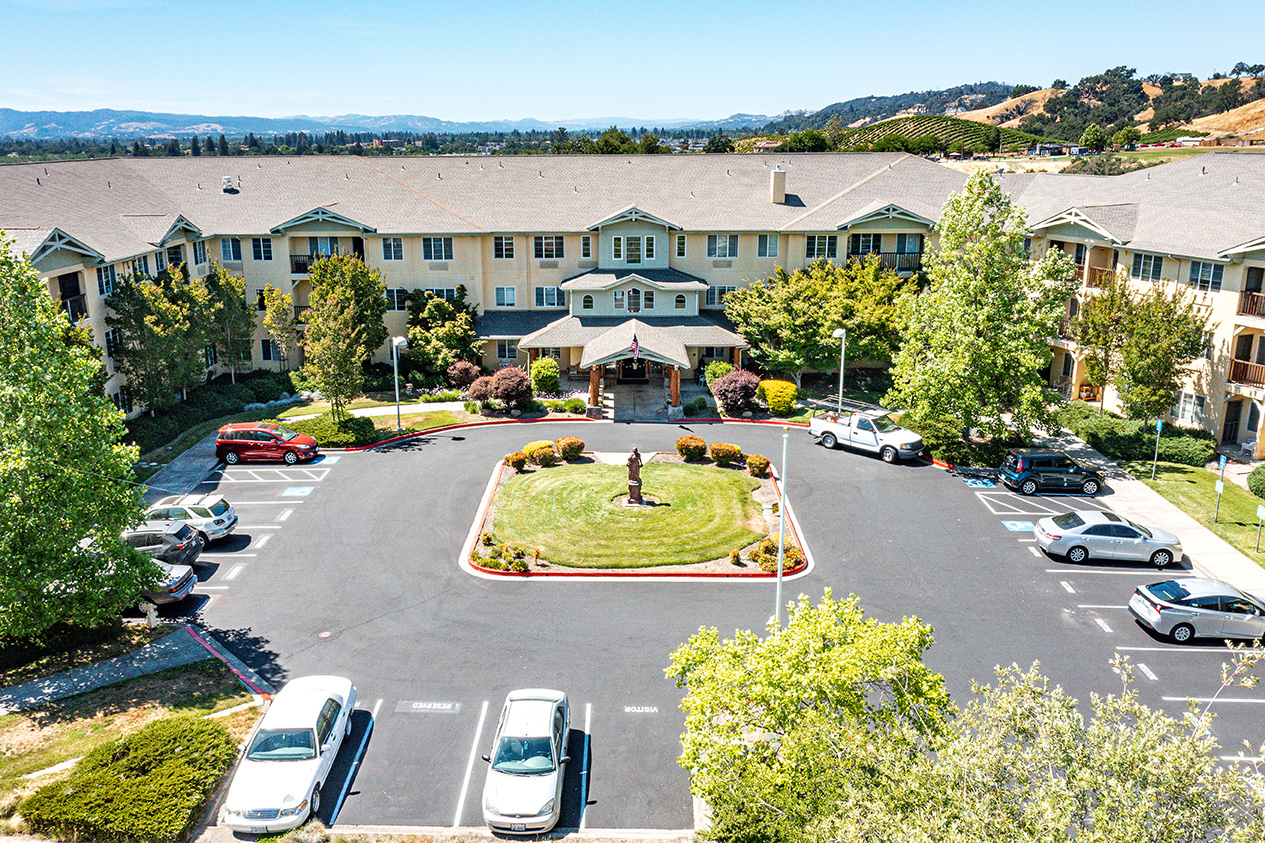 Aerial view of the Santa Rosa senior living facility grounds