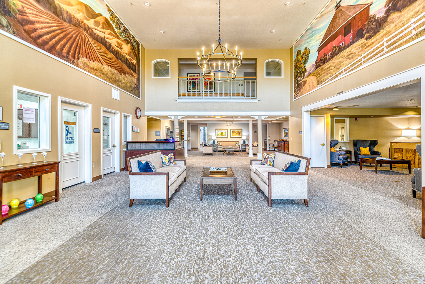 Interior view of a common area with seating and decor