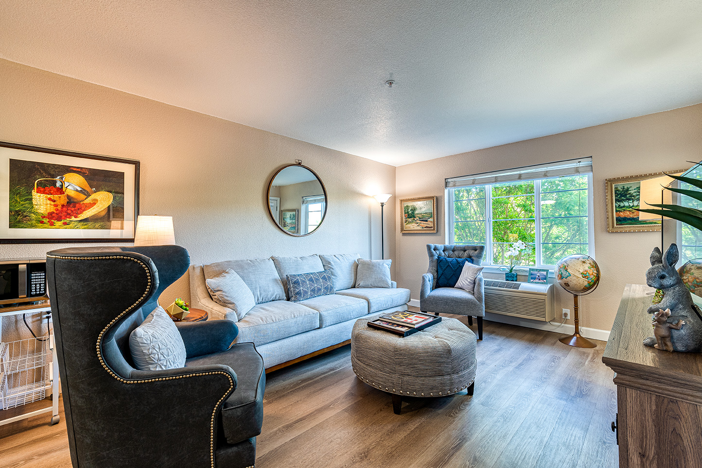 Bright living room with comfortable seating and decor