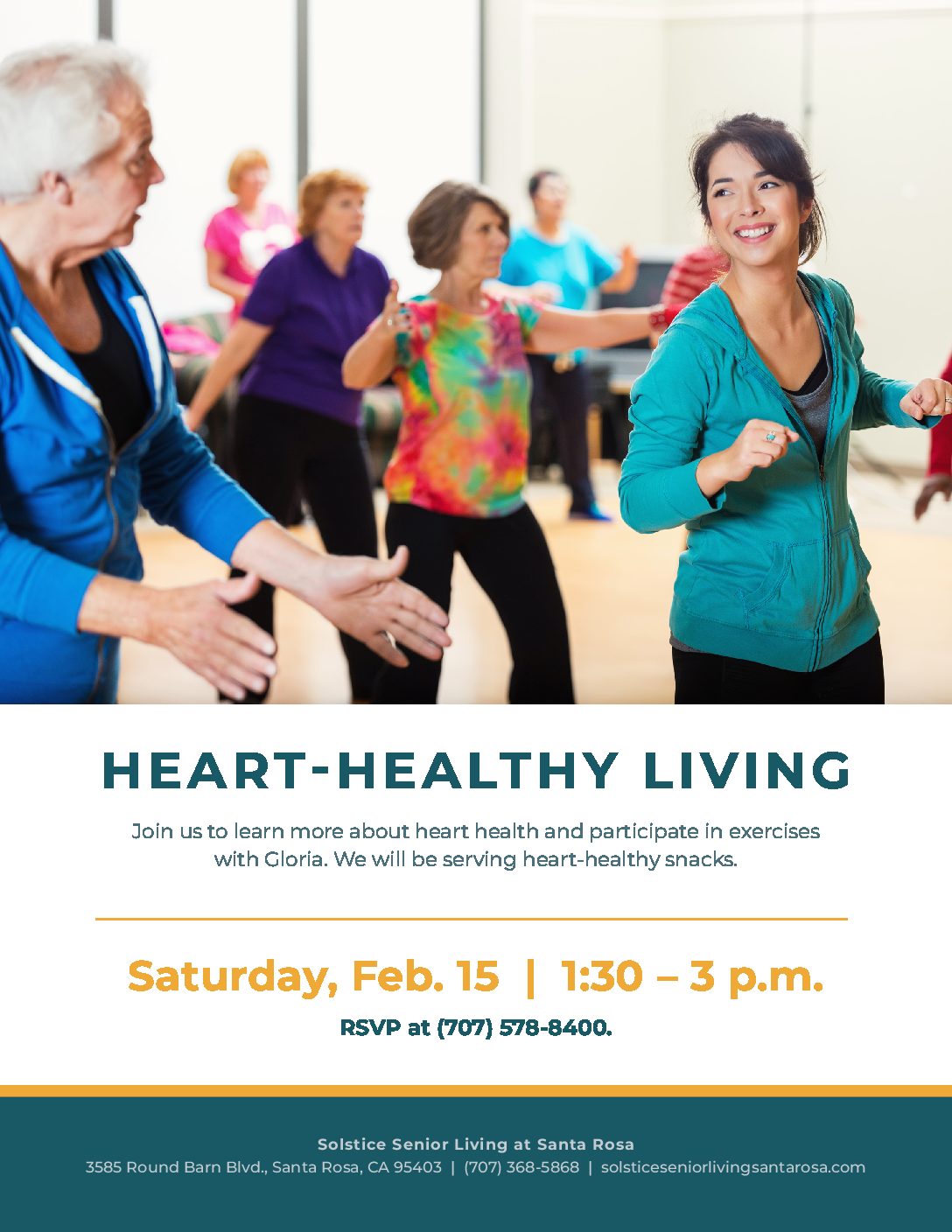 Residents participating in a heart-healthy living exercise event
