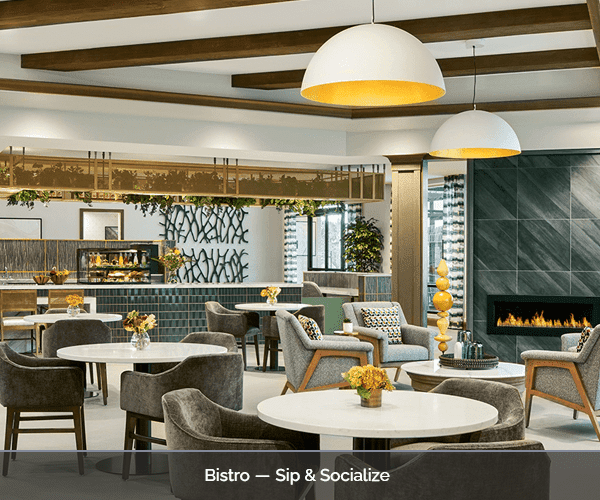 Bright Bistro area with tables and seating for socializing