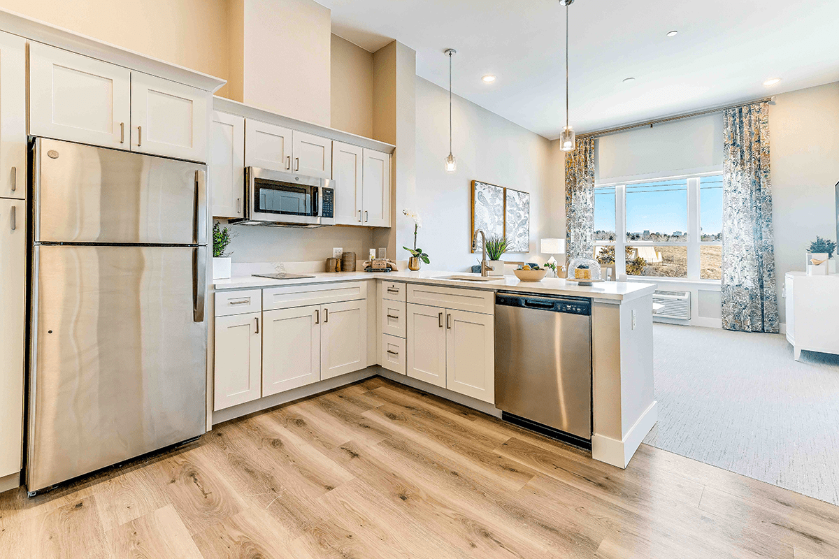 Modern kitchen interior with appliances and decor