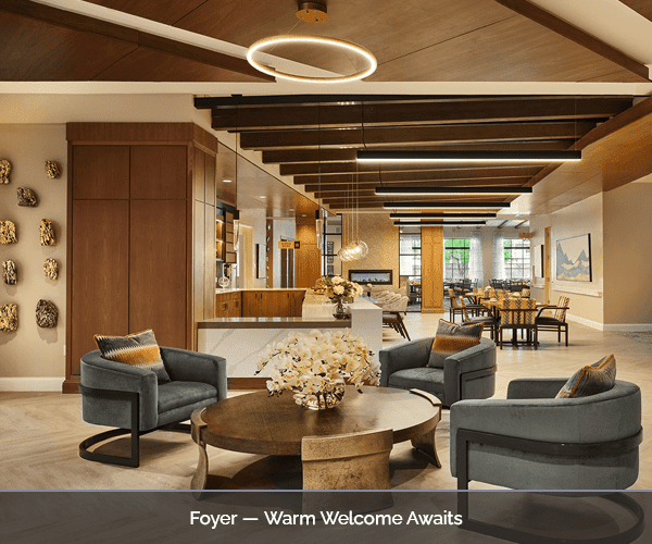 A bright and inviting foyer in a senior living facility