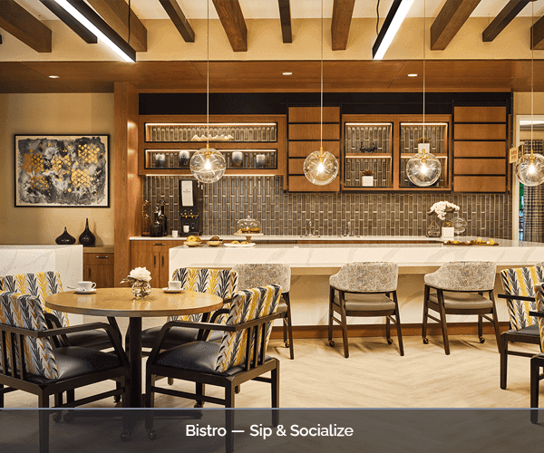 Interior of a bistro area with dining tables