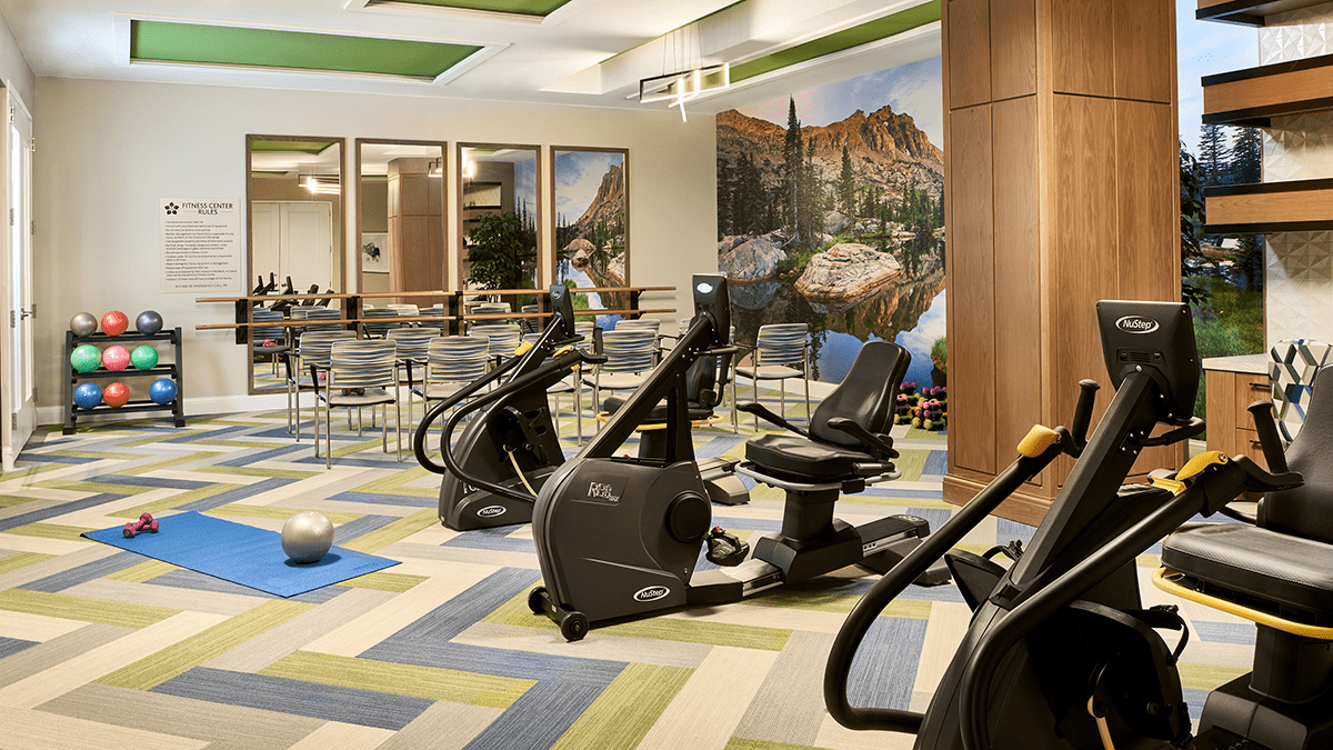 Interior of a fitness area with exercise equipment