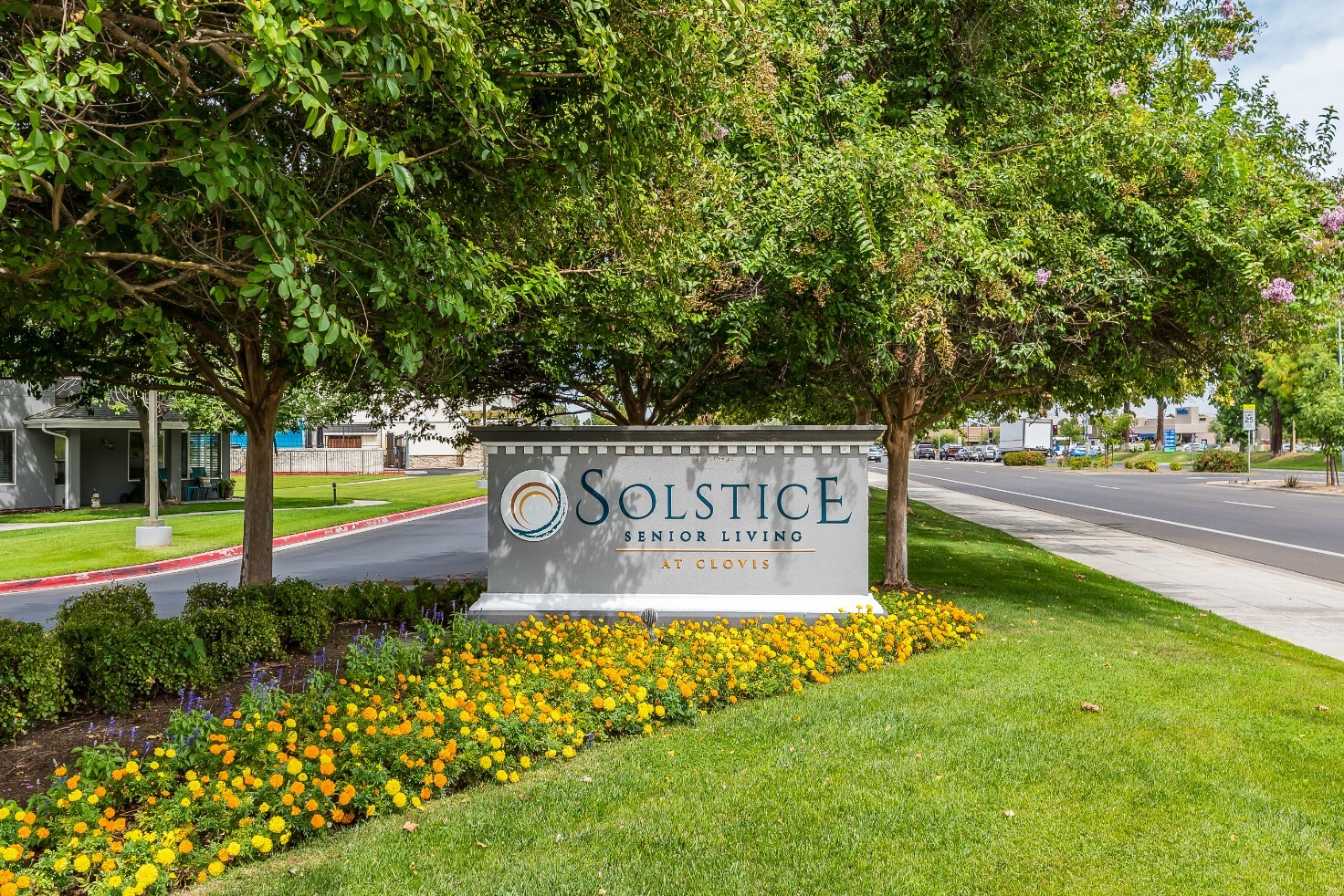 Entrance sign for Solstice Senior Living at Clovis