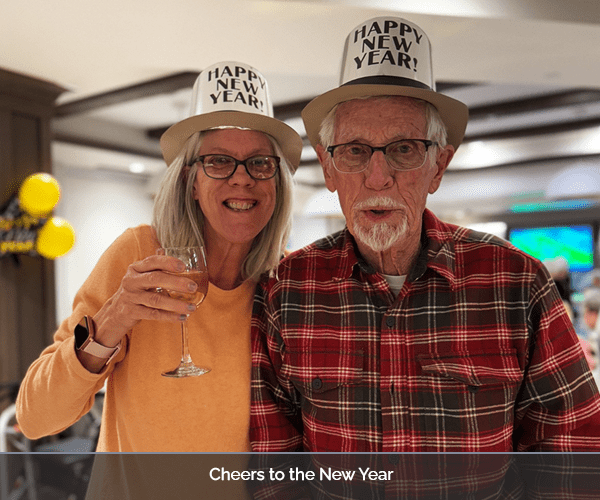 Residents celebrating New Year's in a festive setting