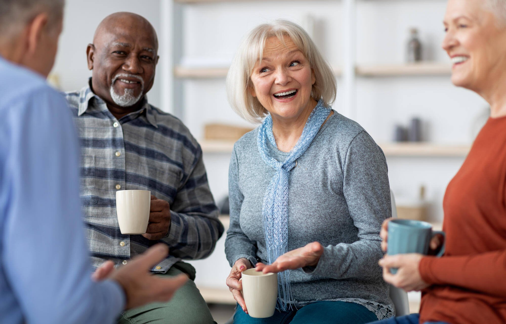 Residents enjoying conversation in a common area