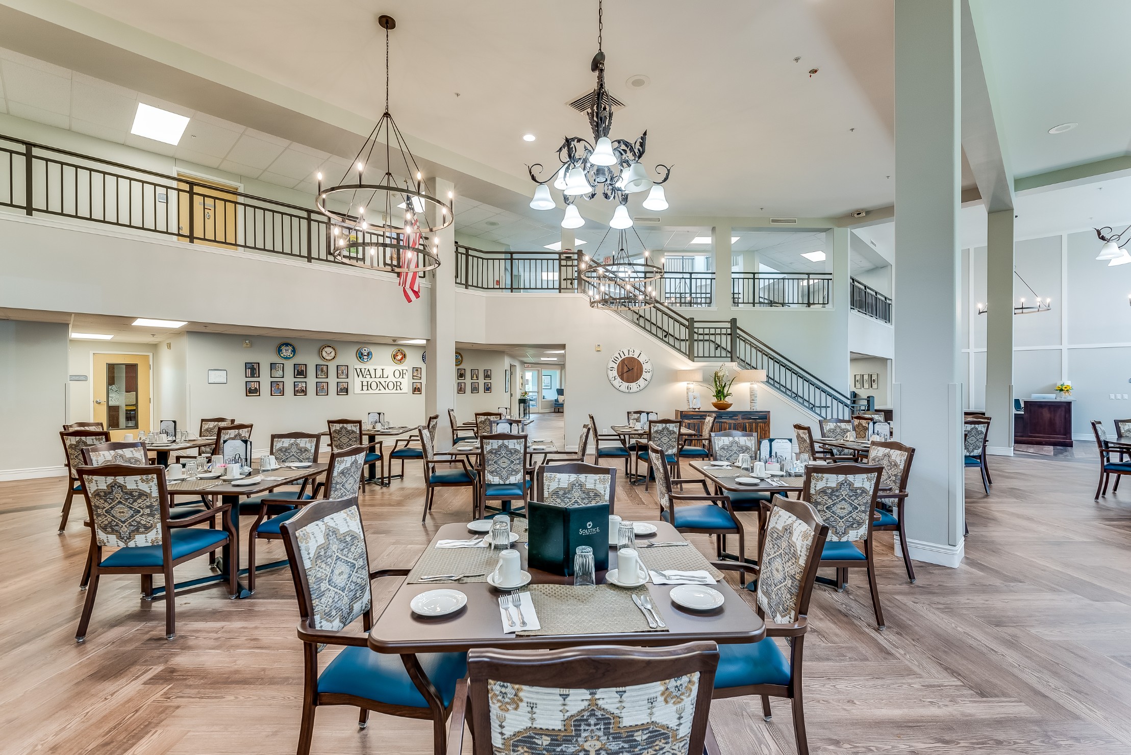 Dining area set up for a meal service
