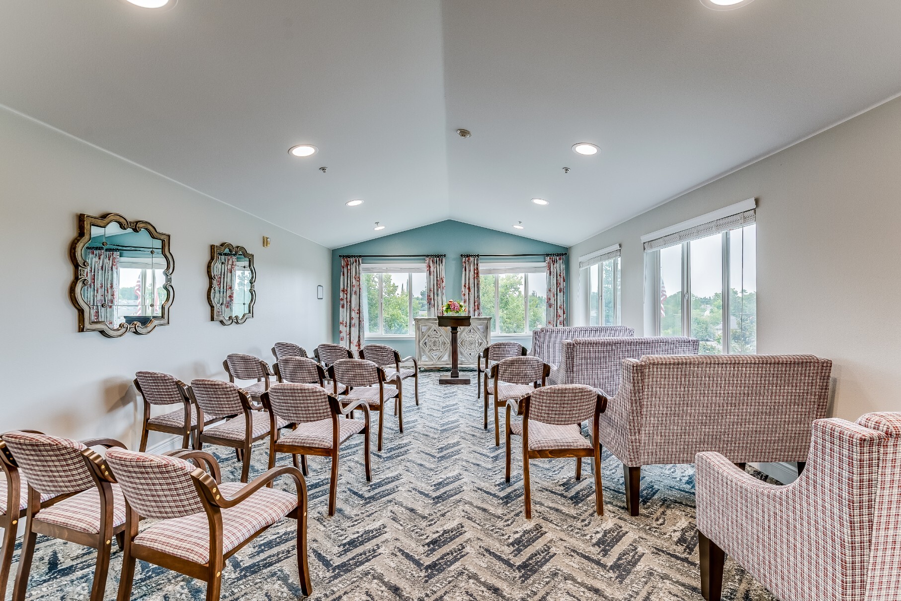 Interior view of a cozy activity room with chairs