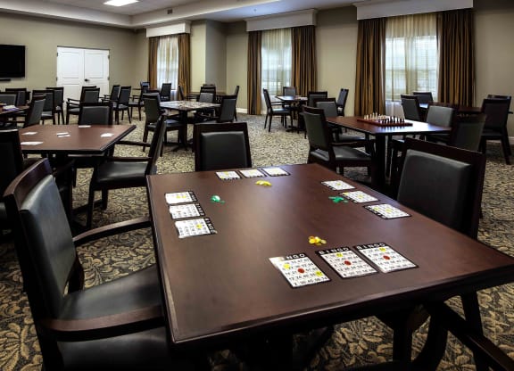 Activity room with tables set for games