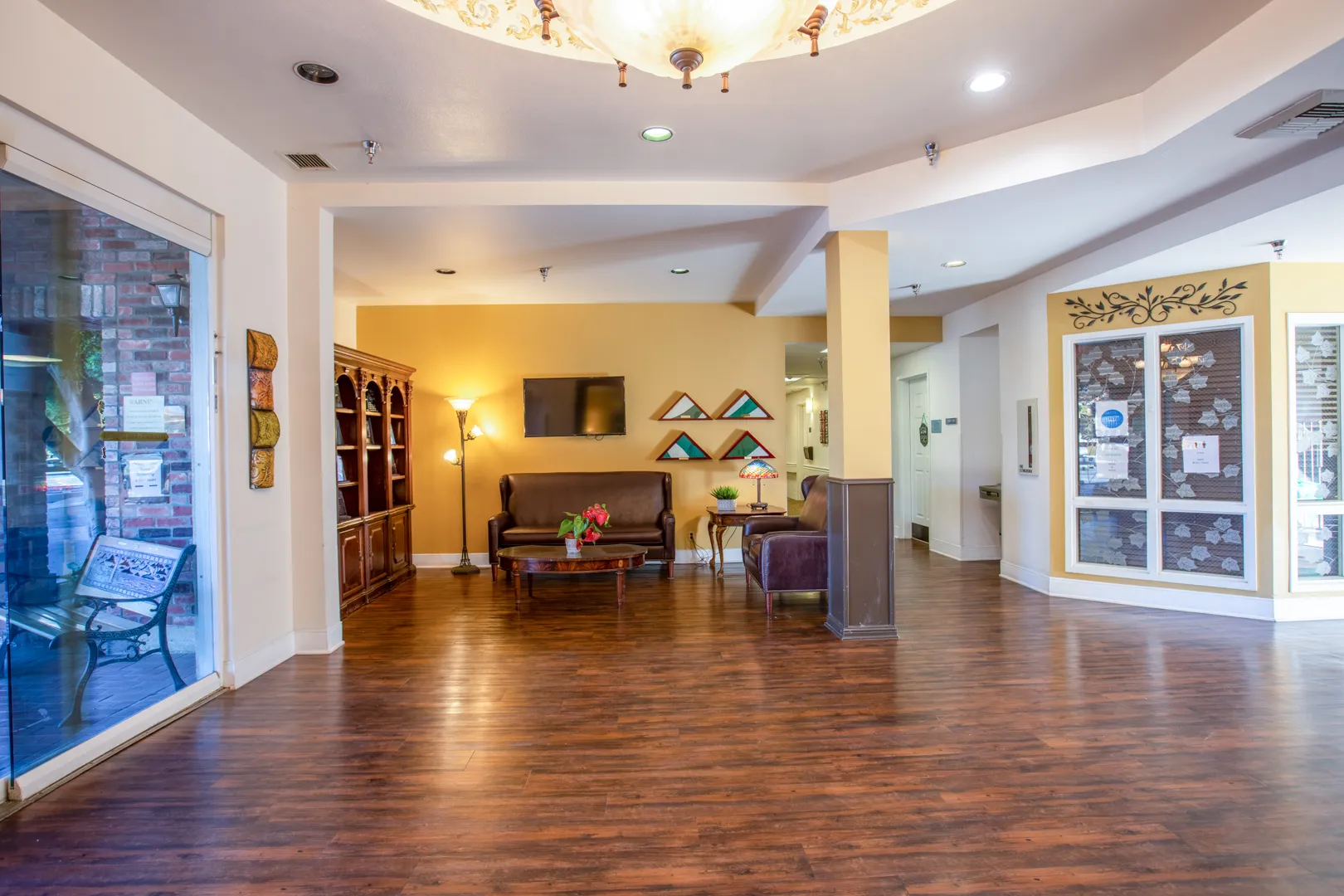 Lounge area in a senior living facility with seating