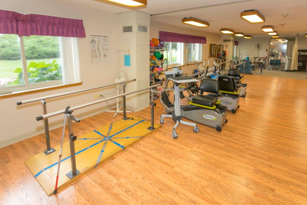 Interior view of a rehabilitation room with equipment