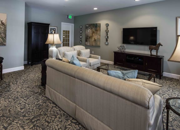 Cozy common area with seating and art decor