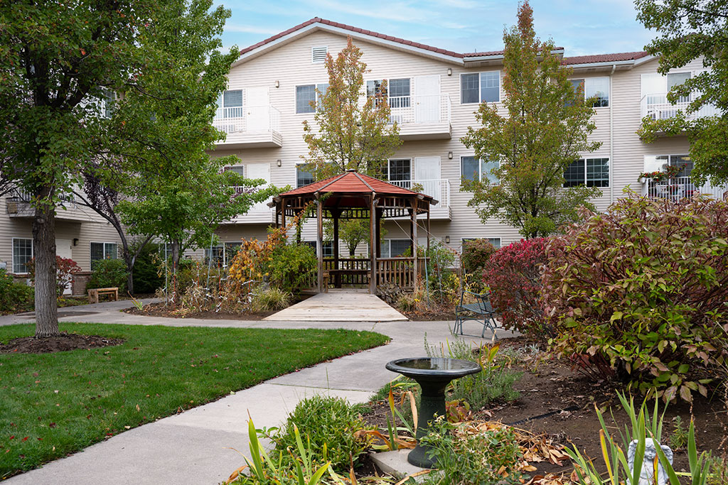 Outdoor view of the community's garden and gazebo.