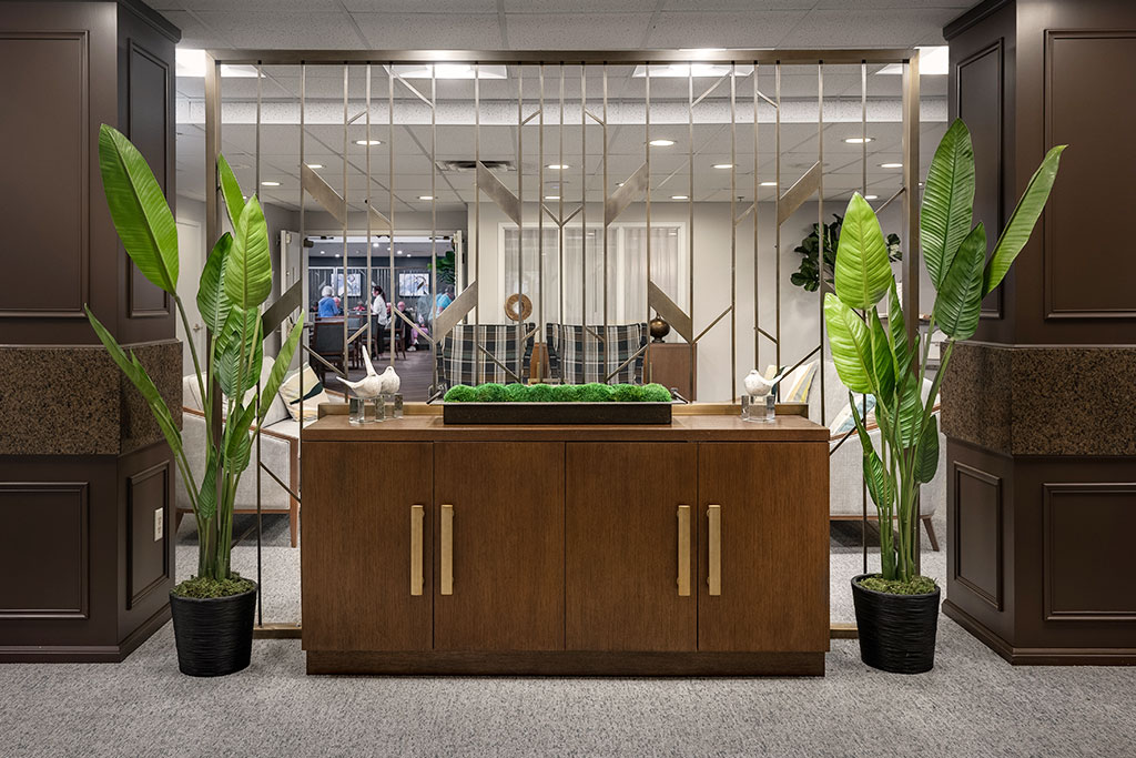 Interior lobby with plants and modern decor