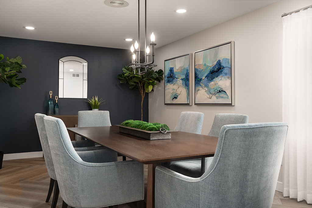 Bright and modern dining room with a stylish table