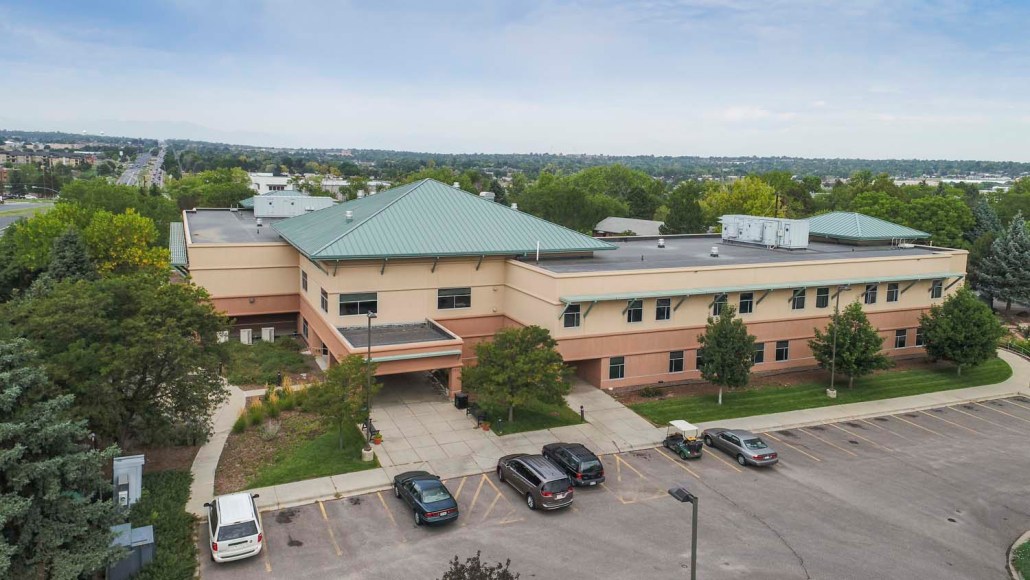 Aerial view of the facility building at Sunny Acres