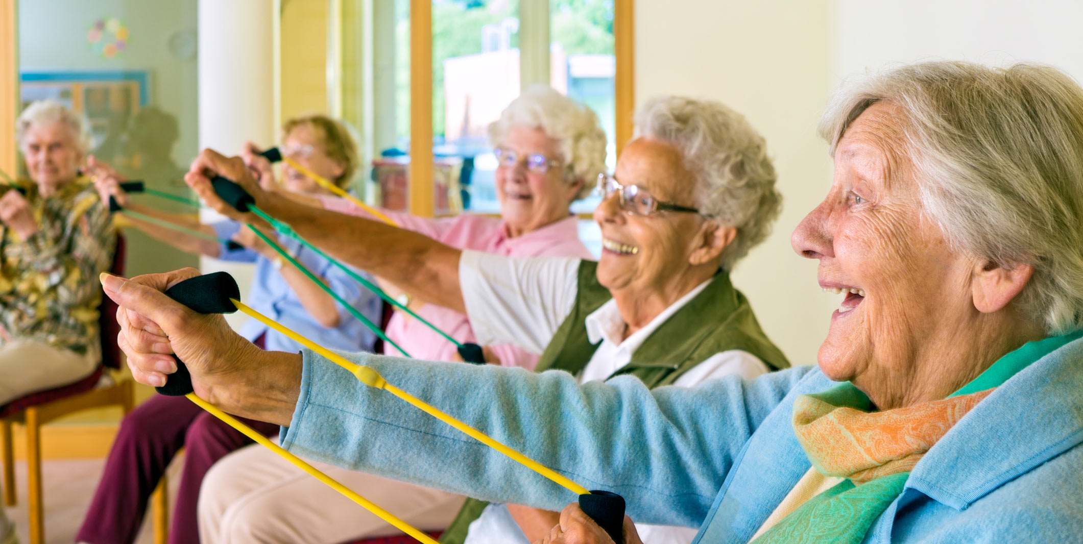 Residents participating in a group exercise session